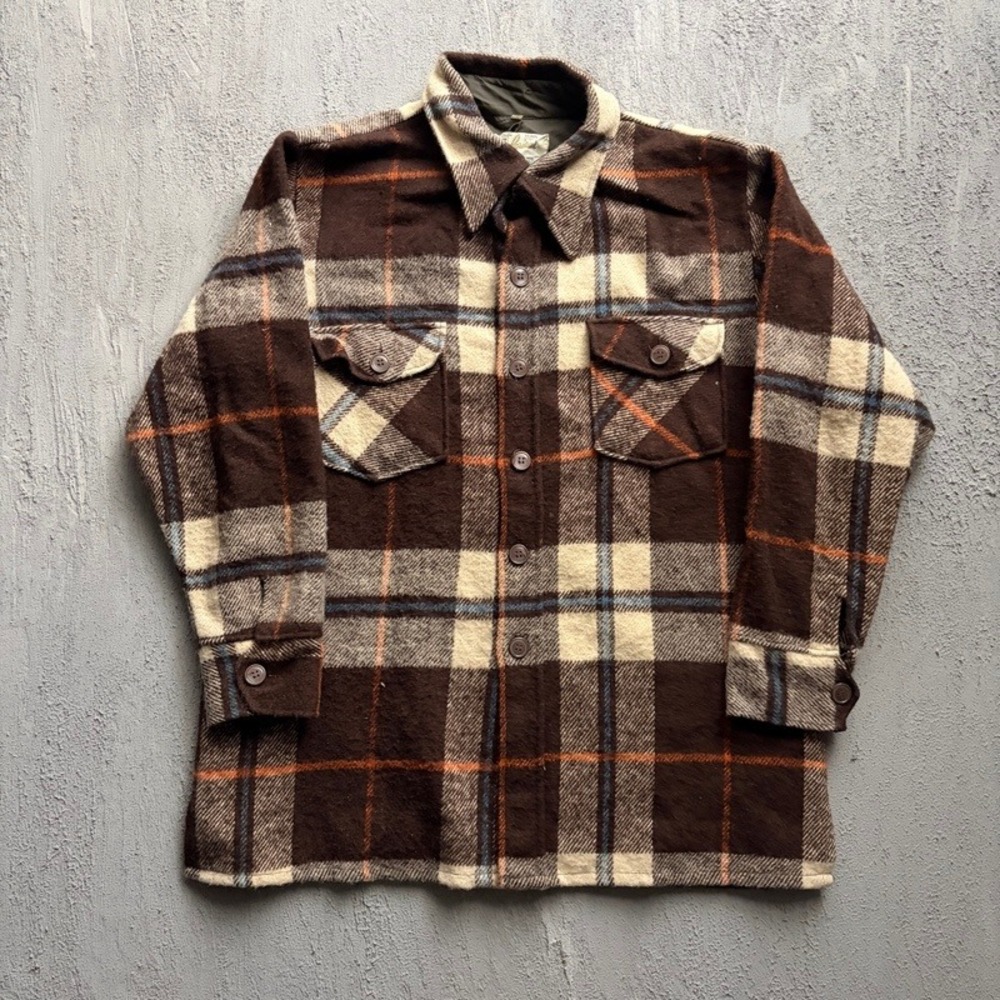 Vintage Pariani Wool Shirt Large Brown 1970s Plaid Flannel Button Up Shacket